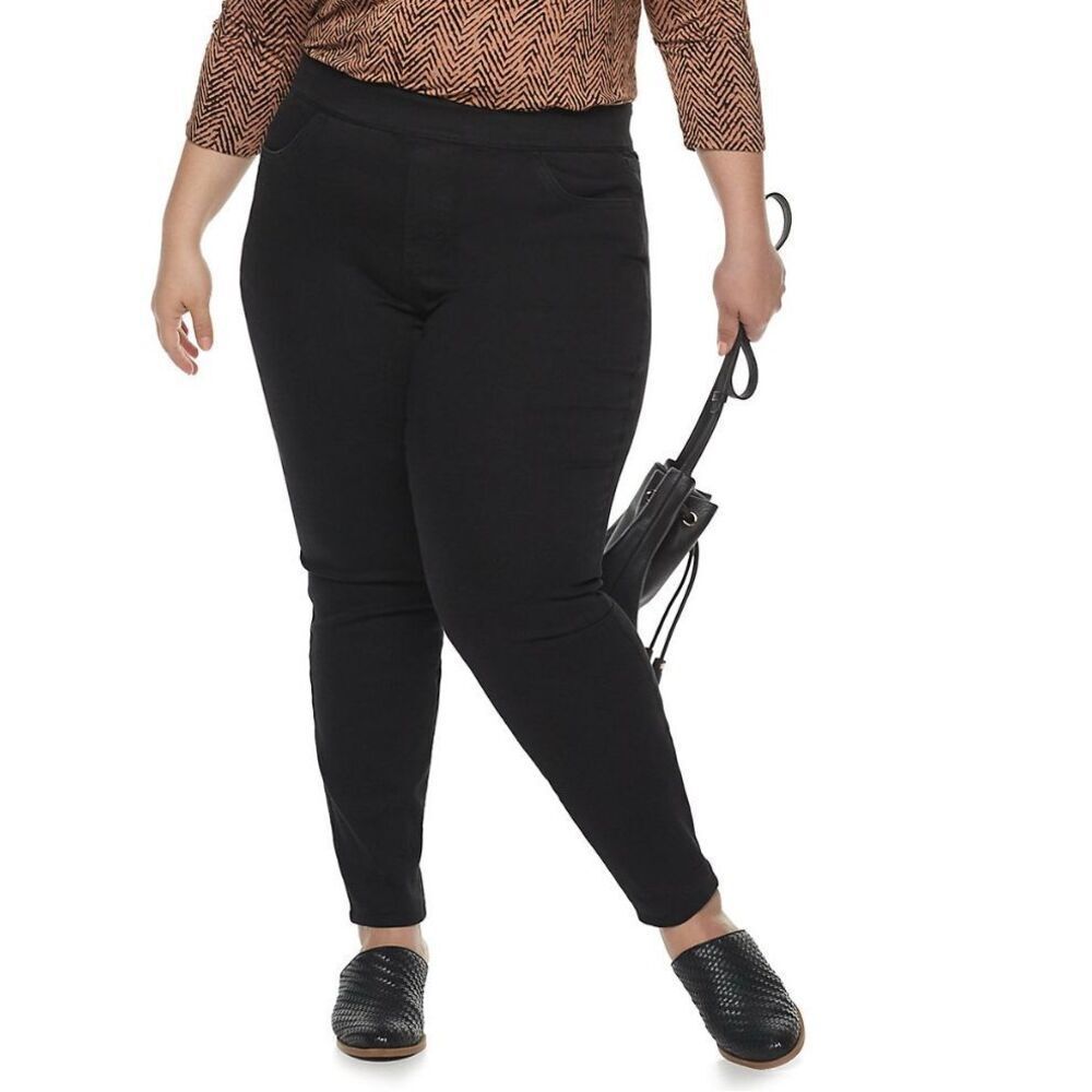 NWT SONOMA Mid-Rise Jeggings Breathable Stretch Raw Hem 24W SHORT (3X) Black‎